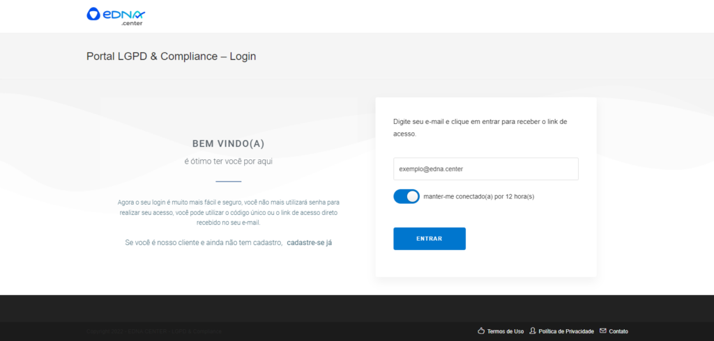 Solicitação de código de login por e-mail