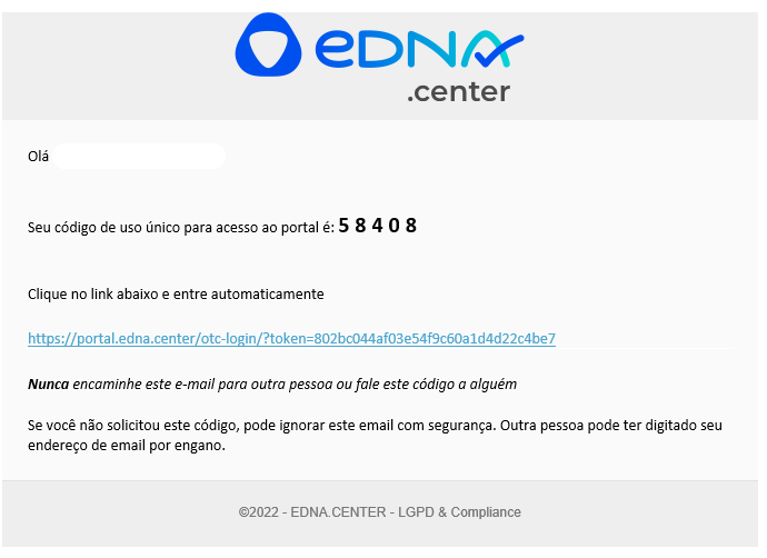E-mail com código de login